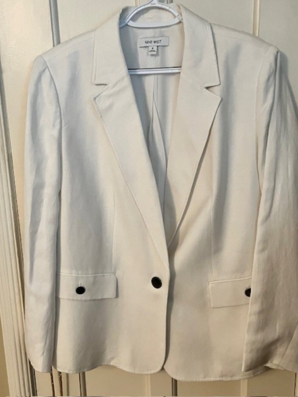 NINE WEST WHITE BLAZER JACKET, 1X, ONE BUTTON, LINEN BLEND, LIKE NEW!